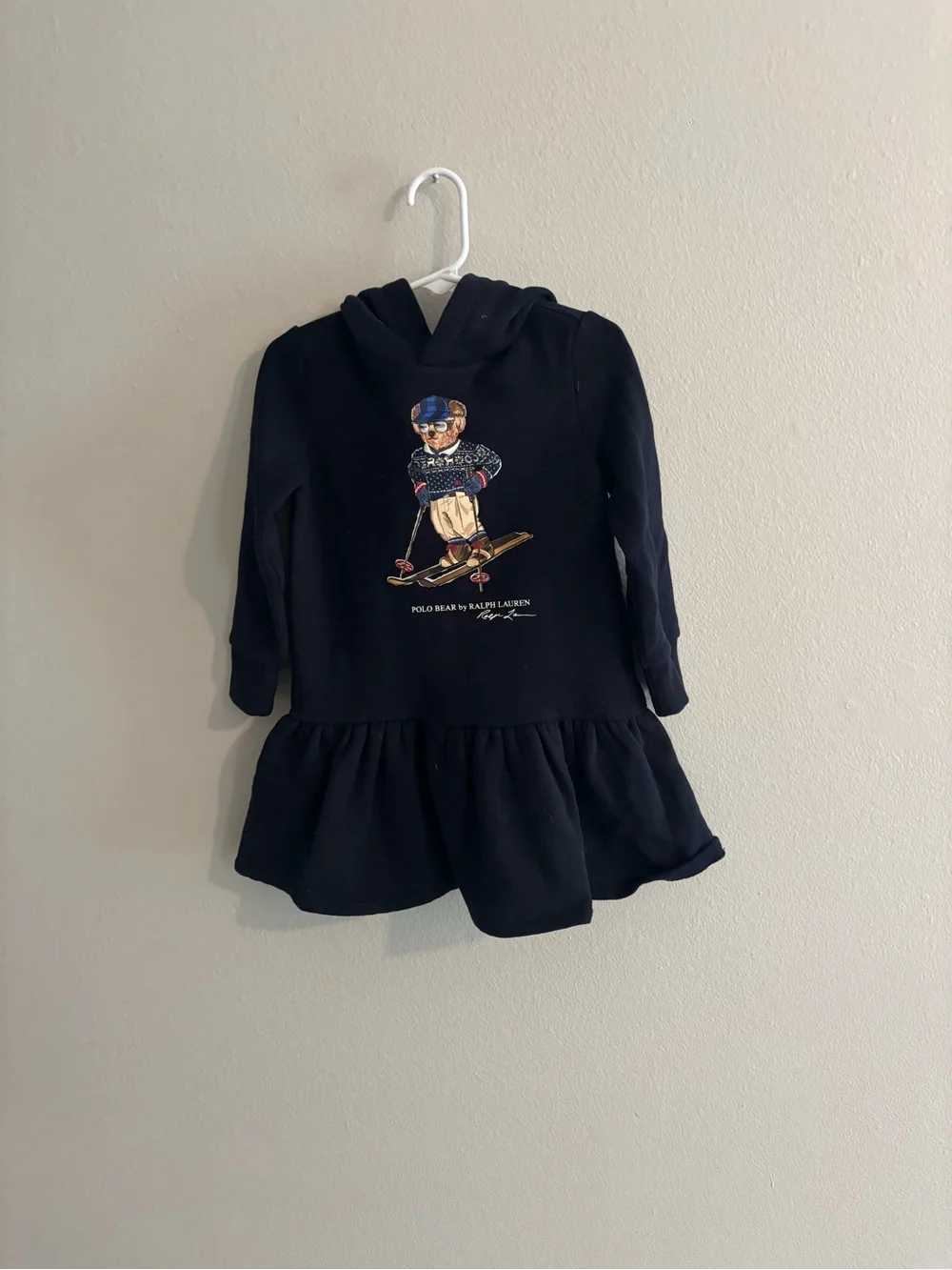 Ralph Lauren Navy Hoodie Dress with Polo ski Bear Graphic 3T